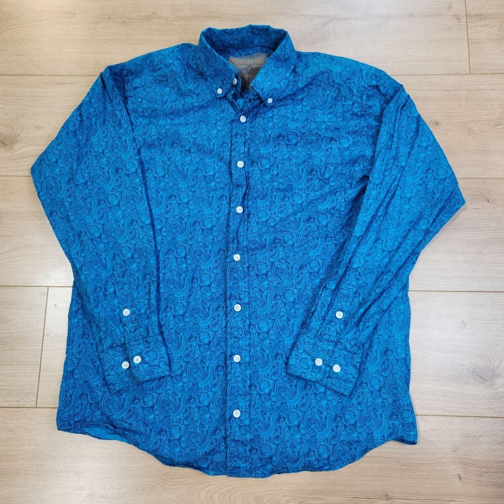 Panhandle Shirt Mens Medium Blue Paisley Long Sleeve Button Up Stretch Casual